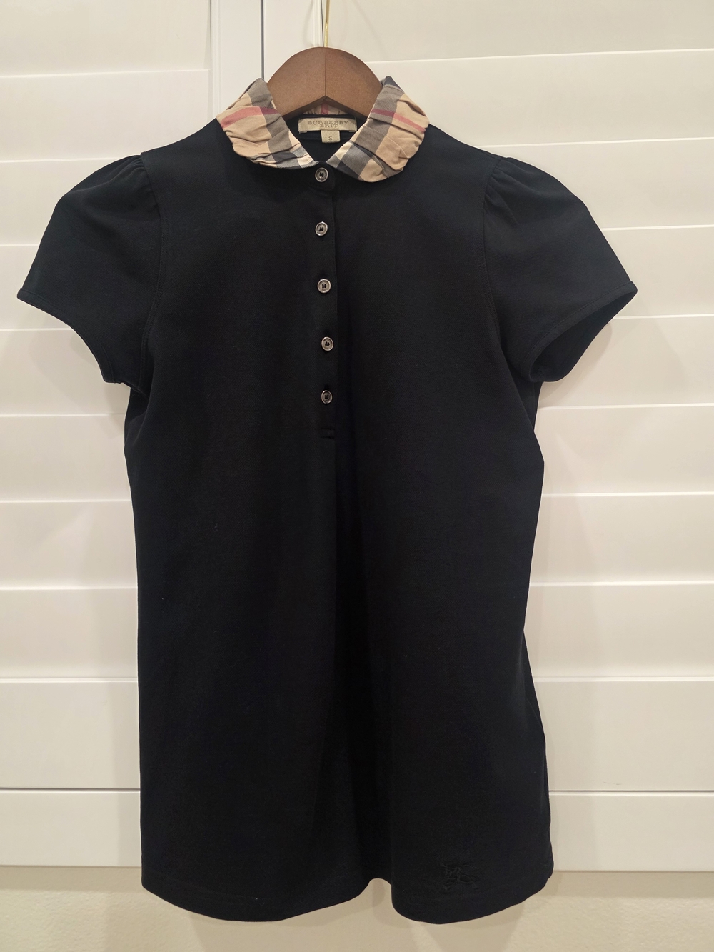 Burberry Black Short Sleeve Dress with Signature Plaid Collar